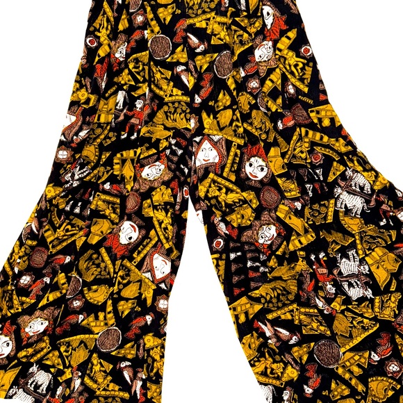 Marsha Brander For Componix Wide Leg Gaucho Pants 14 Funky Art Faces Rayon 80s L - Picture 4 of 14